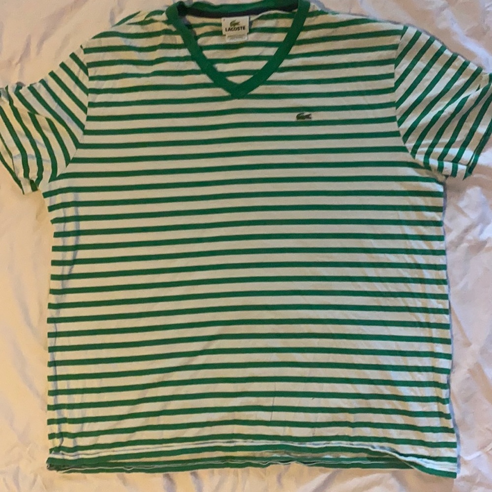 COPY - Lacoste green and white striped v neck t shirt